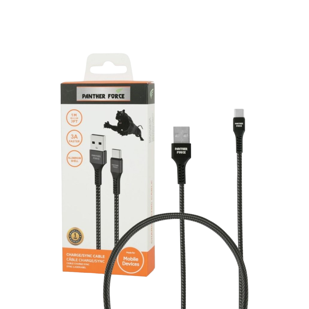 Panther Force 3A 1M Cable for Type-C - PF13 - Extended Length for Convenient Charging & Syncing of Your Phone