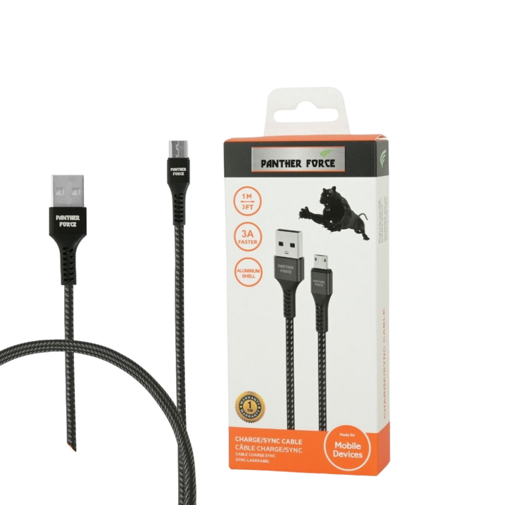 Panther Force 3A 1M Cable for Micro - PF11 - Fast Charging and Data Transfer | Durable Braided Design | High-Speed Sync