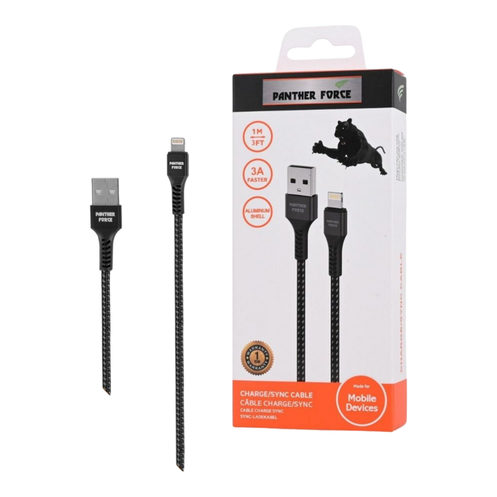 Panther Force 3A 1M Cable for iPhone - PF12 - Fast Charging & Seamless Data Transfer for Lightning Devices