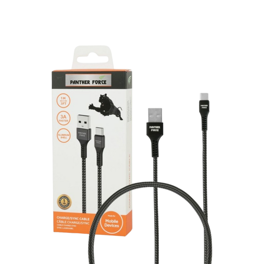 Panther Force 3A 1M Cable for Type-C - PF13 - Extended Length for Convenient Charging & Syncing of Your Phone