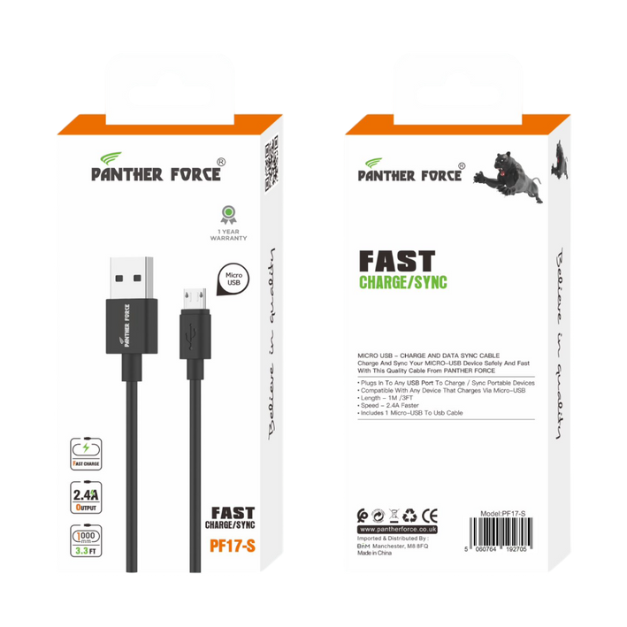 Panther Force Fast Charge/Sync - PF17-S - Fast Charging & High-Speed Data Transfer for Micro USB Devices