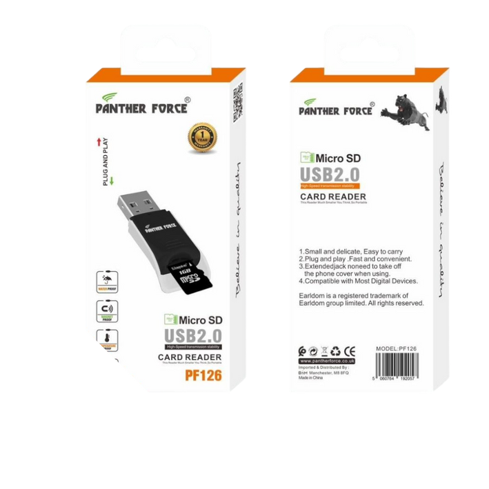 Panther Force Micro SD USB 2.0 Card Reader - PF126- High-Speed Data Transfer & Universal Compatibility