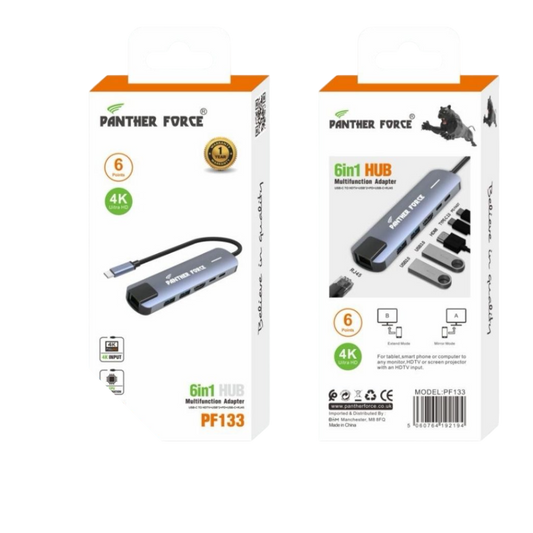 Panther Force 6-in-1 Hub Multifunctional Adapter - PF133 - Versatile Connectivity & 4K HDMI Output