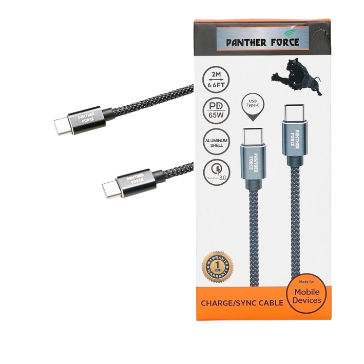 PF61- Panther Force Fast Charge/Sync USB-C to Type-C Cable - Extended Length for Convenient Charging and Syncing of Your Phone