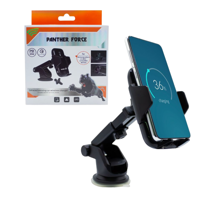 Panther Force Wireless Car Holder -PF176 | Auto-Clamp Phone Mount | 15W Qi Charging | Adjustable Fit | Dashboard & Vent Mount