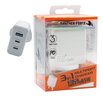 Panther Force 65W Plug with 2* C Port / 1* USB-A Port - Fast Charging for Multiple Devices - PF193