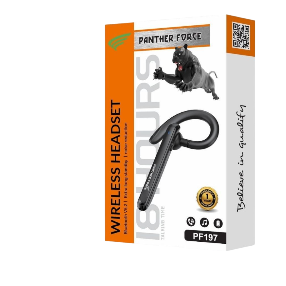 PANTHER FORCE Earpiece 18Hrs Talk Time - PF197 | Wireless Bluetooth Earpiece with Long Battery Life | Clear Audio, Comfortable Fit, & Hands-Free Calling | Perfect for Work, Travel, & Everyday Use