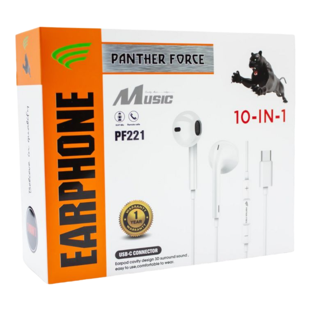 PANTHER FORCE C-Type Handsfree - PF221 | USB-C Wired Earphones with Clear Sound & Noise Isolation | Comfortable In-Ear Design for Android Devices | Durable & High-Quality Audio Accessory