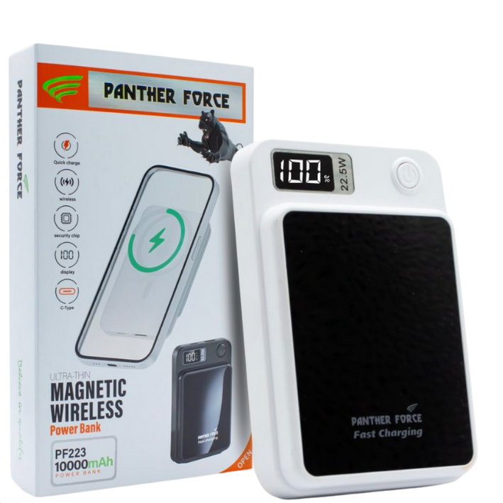 Panther Force MagSafe 10,000mAh Power Bank - PF223 || Fast Wireless & Wired Charging, Compact Portable Design, Device Safety Features, Slim & Durable Build