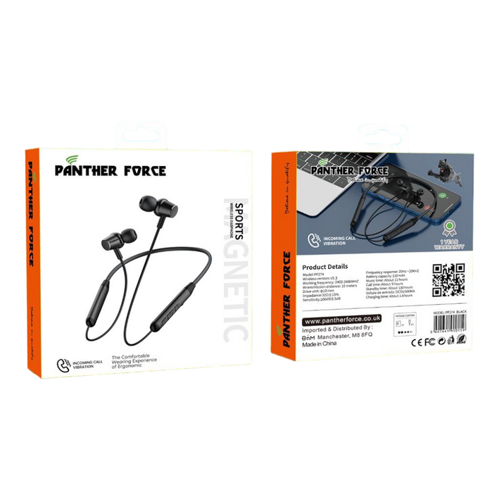 Panther Force Magnetic Sports Wireless Earphones - PF274 || Bluetooth, Sweat-Resistant, Premium Sound Quality, Comfortable Secure Fit