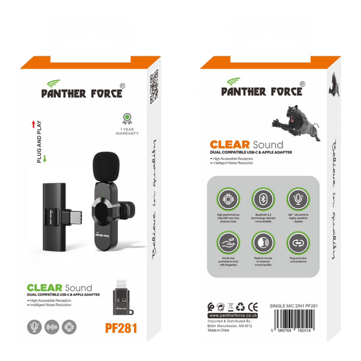 PF281- PANTHER FORCE CLEAR SOUND DUAL COMPATIBLE USB-C & APPLE ADAPTER