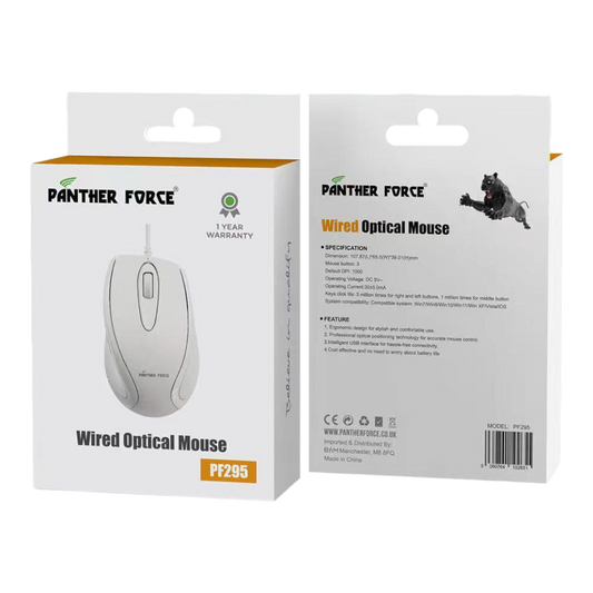 Panther Force Wired Optical Mouse - PF295 | High-Precision Tracking, Ergonomic Design, Durable Build, Plug-and-Play Simplicity
