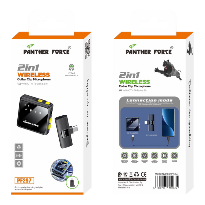 PF297- PANTHER FORCE 2 IN 1 WIRELESS COLLAR CLIP MICROPHONE