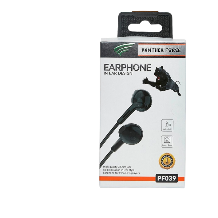 Panther Force Stereo Wired Headphones Black PF39 | Rich Audio, Comfortable Design, Built-In Mic, Universal Compatibility, Durable Build