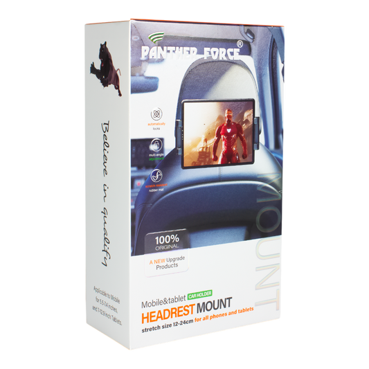 Panther Force Headrest Mount - PF64 | Universal Car Tablet & Phone Holder, 360° Adjustable Viewing, Secure Anti-Slip Grip, Tool-Free Installation, Compact & Travel-Friendly Design