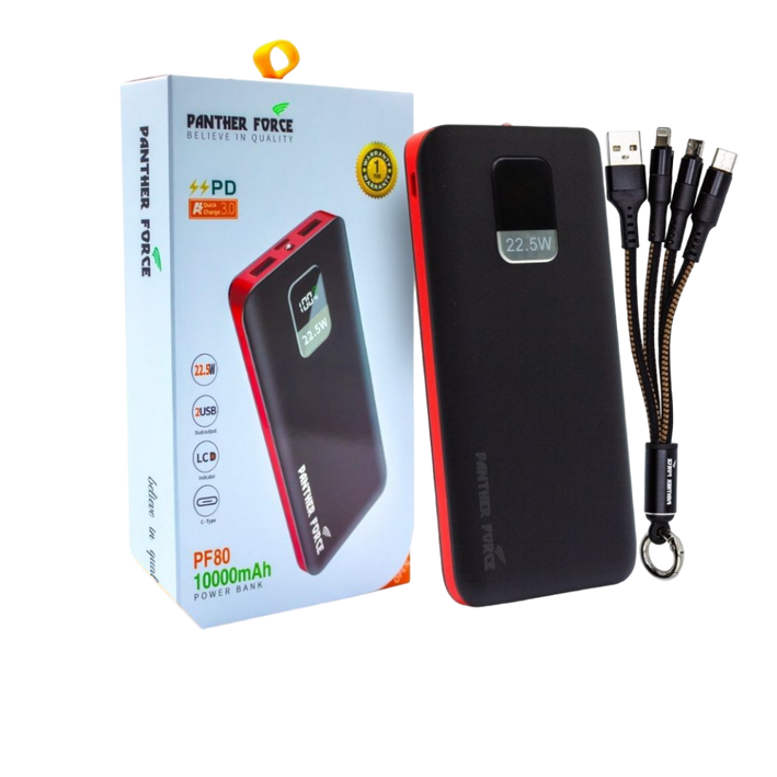 Panther Force PD3.0 10000mAh Power Bank - PF80 | Fast Charging, Dual Output Ports, Compact & Portable, Smart Protection Features