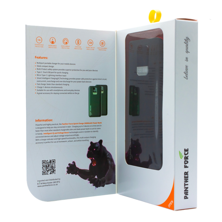 Panther Force PD3.0 20000mAh Power Bank - PF81 //Fast Charging, Dual Output Ports, Compact & Portable, Smart Protection