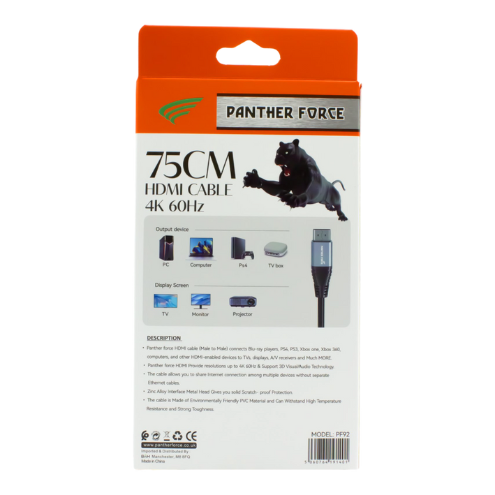 PF92- PANTHER FORCE 0.75M HDMI TO HDMI CABLE