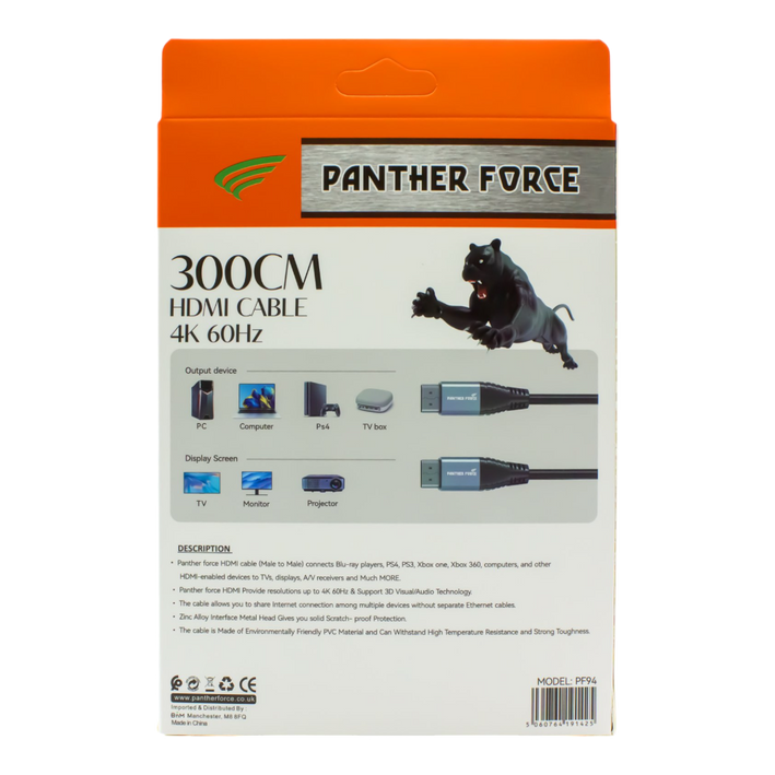 PF94- PANTHER FORCE 3M HDMI TO HDMI CABLE